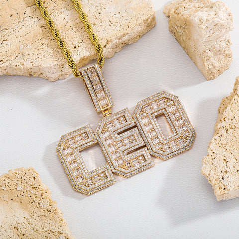 Custom Baguette Block Letter Name Necklace