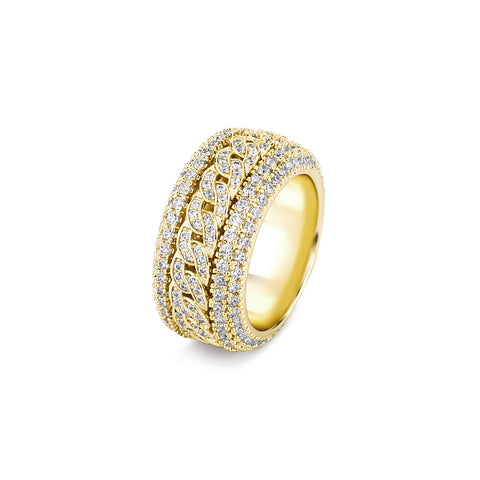 Baguette Cuban Link Triple Row Eternity Ring