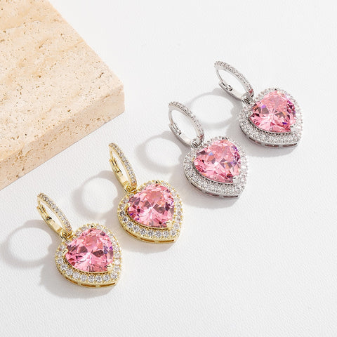 Pink Heart Drop Earrings