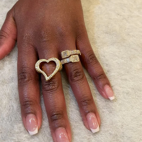 Hollow Diamond Pavé Heart Ring