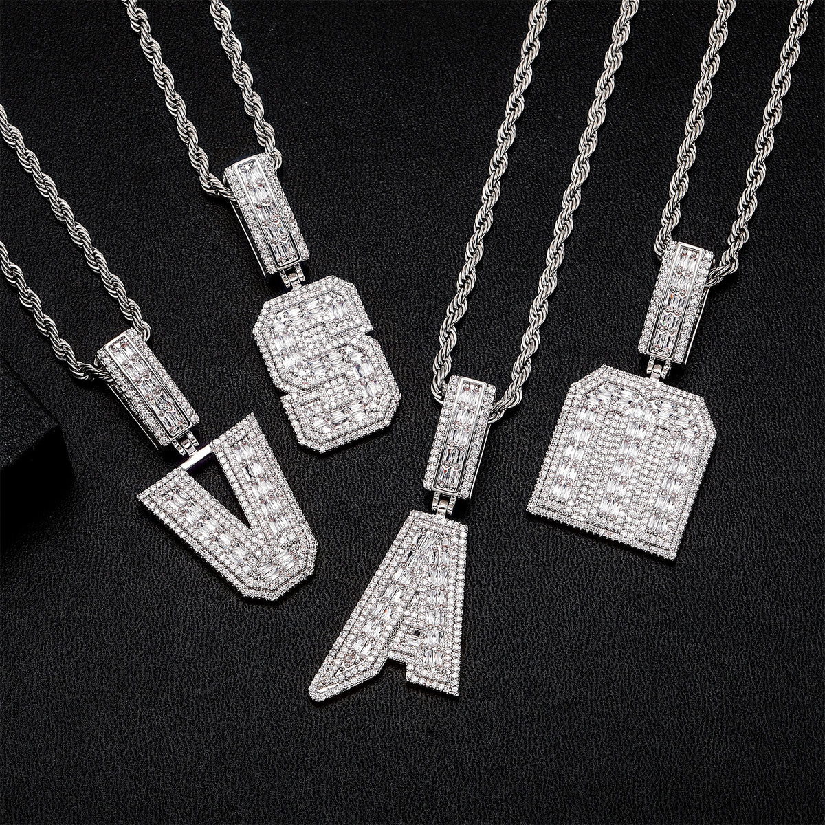 Sparkling Diamond Baguette Pendant Chains