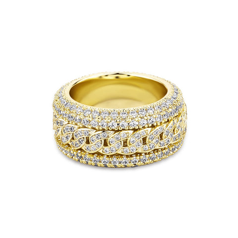 Baguette Cuban Link Triple Row Eternity Ring