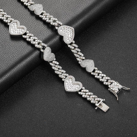 12mm Heart Charm Cuban Link Necklace