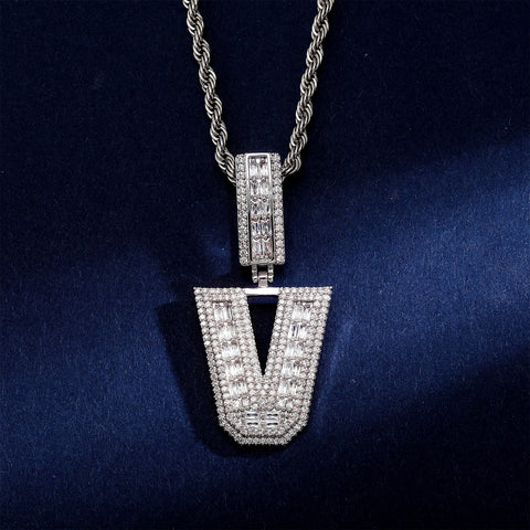 Sparkling Diamond Baguette Pendant Chains