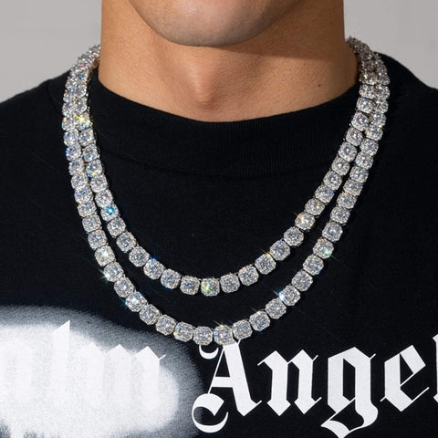 10mm Diamond Cluster Tennis Chain Necklace